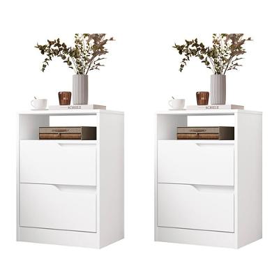 Kit 2 Mesas De Cabeceira Sole 2 Gavetas Flex Branco Fosco - Móveis Albatroz Branco Fosco