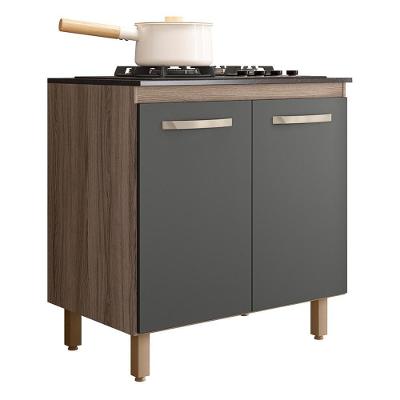 Balcão De Cozinha Fit 80 2 Portas Carvalho Nature-chumbo Com Tampo Mdp Para Cooktop - Nicioli Carvalho Nature-chumbo