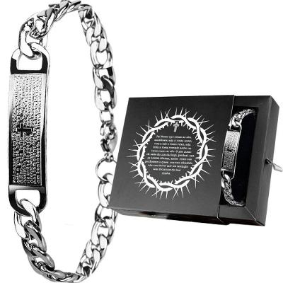 Pulseira Pai Nosso Oração + Aço Inox Prata Religião Social Religiosa Casual Qualidade Premium