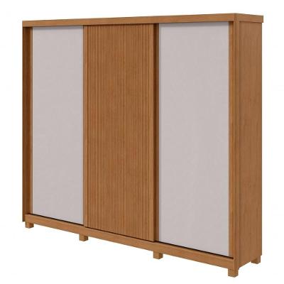 Guarda-roupas Ollie 276cm 3 Portas 6 Gavetas 6 Prateleiras Sem Espelho Com Pés Amendoa Clean Off White