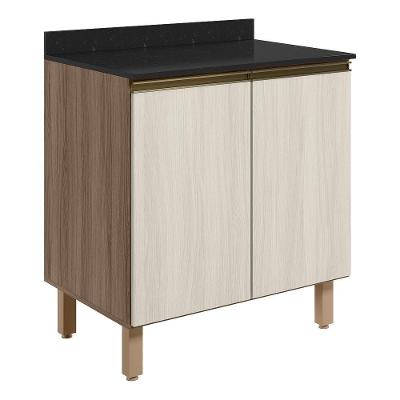 Balcao Com Tampo 2 Portas 80 Cm Mdf Kali 12223 Carvalho Toq Bianco Toq Nicioli