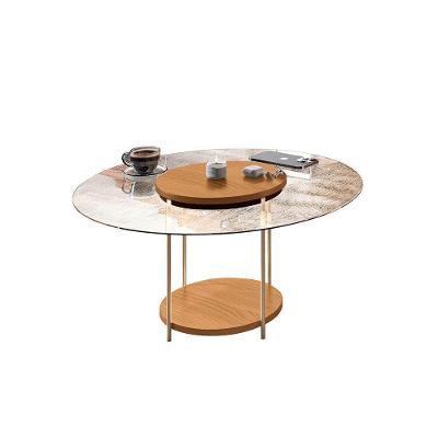 Mesa De Centro Redonda Tampo De Vidro Pés Metálicos Mia Cinamomo H01 - D'rossi