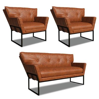 Namoradeira E 2 Poltronas Industrial Pto Anitta Sintét Pu D03 - D'rossi Cor Nozes
