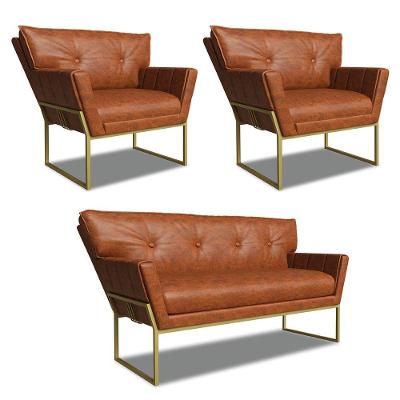 Namoradeira E 2 Poltronas Industrial Dour Anitta Sintét Pu D03 - D'rossi Cor Nozes
