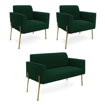 Namoradeira E 2 Poltronas Pé Ferro Dourado Marisa Bouclê Verde D03 - D'rossi