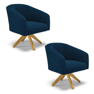Poltrona Decorativa Giratória Ma30 Kit 2 Stella Bouclê Azul D03 - D'rossi