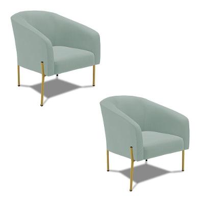 Poltrona Decorativa Pé De Ferro Dourado Kit 2 Stella Cotelê Int/veludo Menta D03 - D'rossi