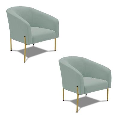 Poltrona Decorativa Pé De Ferro Dourado Kit 2 Stella Cotelê Ext/veludo Menta D03 - D'rossi