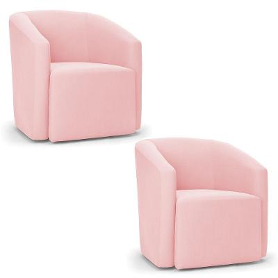 Poltrona Decorativa Orgânica Kit 2 Stella Max Suede Rosa Bebê D03 - D'rossi