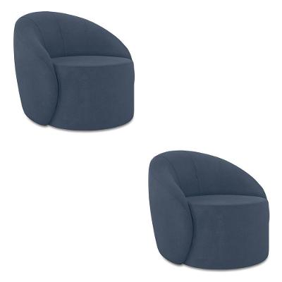 Poltrona Decorativa Orgânica Kit 2 Lua Suede Azul Mar D03 - D'rossi