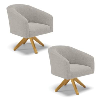 Poltrona Decorativa Giratória Ma30 Kit 2 Stella Bouclê Cinza D03 - D'rossi