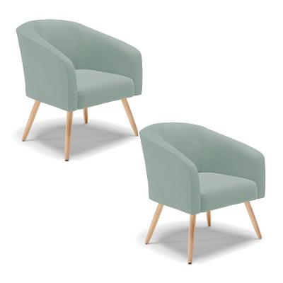 Poltrona Decorativa Pé Palito Natural Kit 2 Stella Cotelê Int/veludo Menta D03 - D'rossi