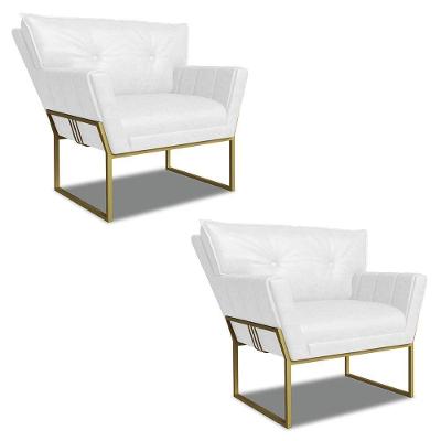 Poltrona Sala Industrial Dourado Kit 2 Anitta Sintético Pu Branco D03 - D'rossi