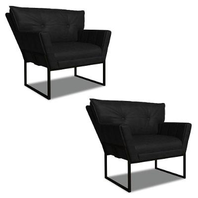 Poltrona Sala Industrial Preto Kit 2 Anitta Sintético Pu Preto D03 - D'rossi