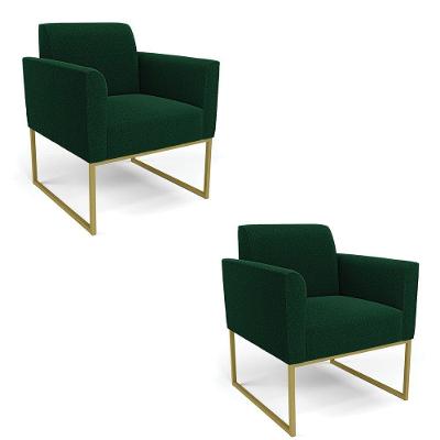 Poltrona Sala Estar Industrial Dourado Kit 2 Marisa Bouclê Verde D03 - D'rossi