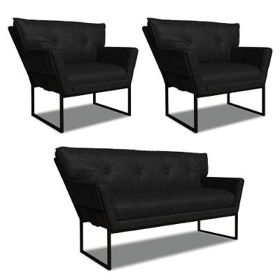 Namoradeira E 2 Poltronas Industrial Pto Anitta Sintét Pu Preto D03 - D'rossi