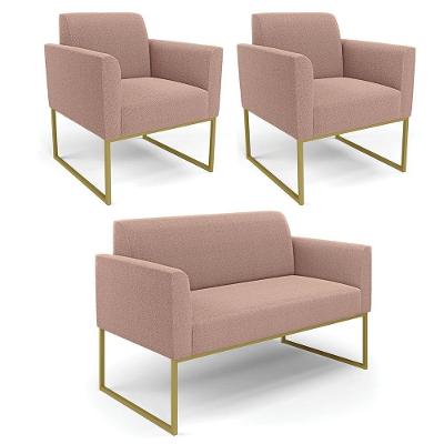 Namoradeira E 2 Poltronas Industrial Dourado Marisa Bouclê Rosê D03 - D'rossi