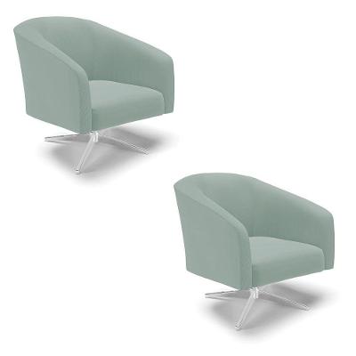 Poltrona Decorativa Giratória Cromada Kit 2 Stella Cotelê Int/veludo Menta D03 - D'rossi