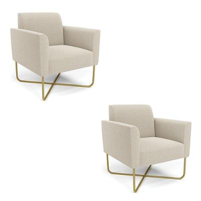 Poltrona Sala Base X Industrial Dourado Kit 2 Marisa Bouclê D03 - D'rossi Cor White
