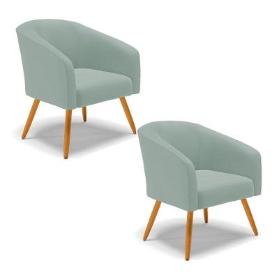 Poltrona Decorativa Pé Palito Castanho Kit 2 Stella Cotelê Int/veludo Menta D03 - D'rossi