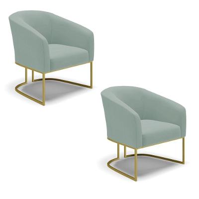 Poltrona Decorativa Industrial Dourado Kit 2 Stella Cotelê Ext/veludo Menta D03 - D'rossi