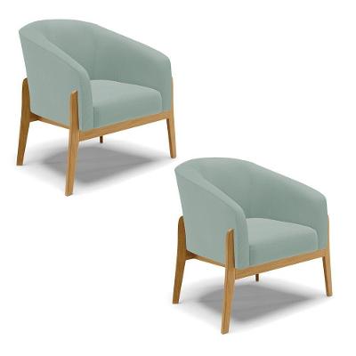 Poltrona Decorativa Base Madeira Kit 2 Stella Cotelê Int/veludo Menta D03 - D'rossi