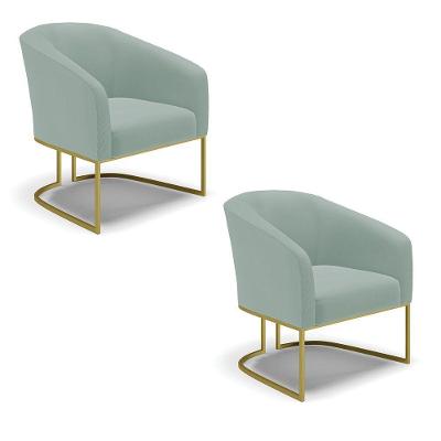 Poltrona Decorativa Industrial Dourado Kit 2 Stella Cotelê Int/veludo Menta D03 - D'rossi