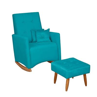Poltrona De Amamentação Com Balanço E Puff Lizzi Veludo Azul Turquesa F06 - D'rossi