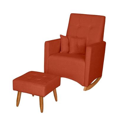 Poltrona De Amamentação Com Balanço E Puff Lizzi Bouclê Terracota F06 - D'rossi