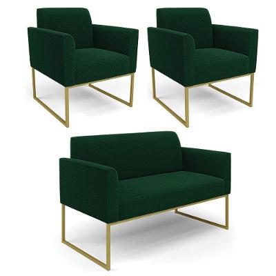 Namoradeira E 2 Poltronas Industrial Dourado Marisa Bouclê Verde D03 - D'rossi