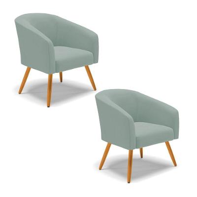 Poltrona Decorativa Pé Palito Castanho Kit 2 Stella Cotelê Ext/veludo Menta D03 - D'rossi