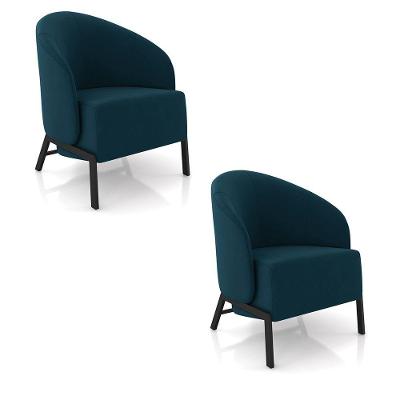 Poltrona Sala De Estar Base Industrial Kit 2 Luar Veludo Azul K01 - D'rossi