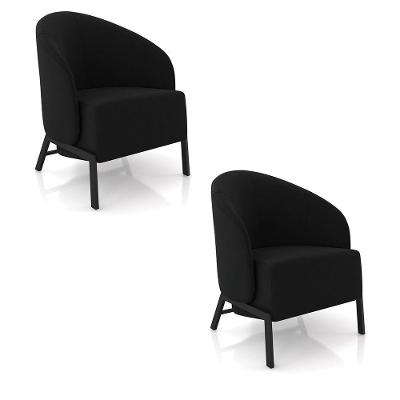 Poltrona Sala De Estar Base Industrial Kit 2 Luar Veludo Preto K01 - D'rossi