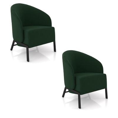 Poltrona Sala De Estar Base Industrial Kit 2 Luar Veludo Verde K01 - D'rossi
