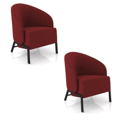 Poltrona Sala De Estar Base Industrial Kit 2 Luar Veludo Vermelho K01 - D'rossi