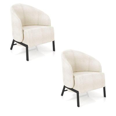 Poltrona Sala De Estar Base Industrial Kit 2 Luar Bouclê K01 - D'rossi Cor Creme
