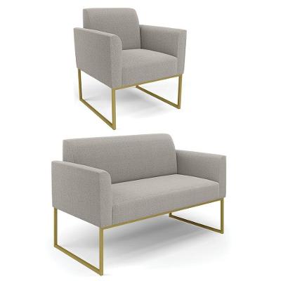 Namoradeira E Poltrona Industrial Dourado Marisa Bouclê Cinza D03 - D'rossi