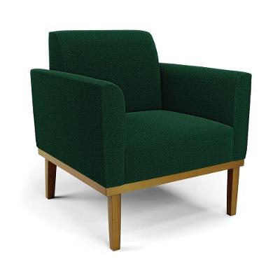 Poltrona Para Sala Base Madeira Castanho Marisa Bouclê Verde D03 - D'rossi