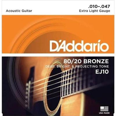 Encordoamento Violão Aço .010-.047 80/20 Bronze Ej10-b D Addario Com Corda Extra Pl010 [f002]