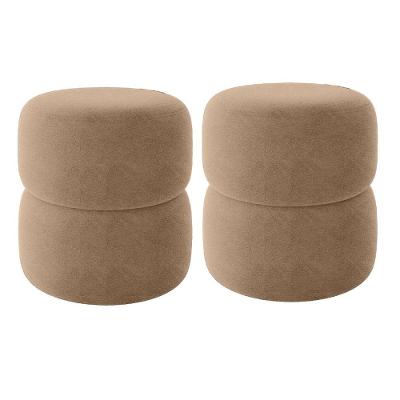 Kit 2 Puff Decorativo Estofado Para Sala Jasmin Bouclé Bege