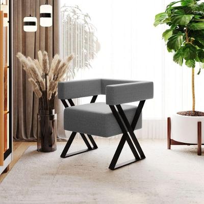 Poltrona Decorativa Sara Pés De Metal Estilo Industrial Linho Cinza