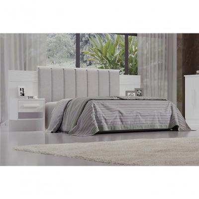 Cabeceira Para Cama Queen Size Ripada Irís Estofada Com 2 Mesas De Cabeceira D' Doro Branco/ripado