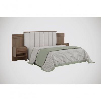 Cabeceira Para Cama De Casal Ripada Irís Estofada Com 2 Mesas De Cabeceira D' Doro Castanho/ripado