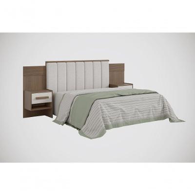Cabeceira Para Cama De Casal Ripada Irís Estofada Com 2 Mesas De Cabeceira D' Doro Castanho/off White/ripado