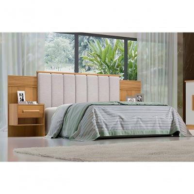 Cabeceira Para Cama Queen Size Ripada Irís Estofada Com 2 Mesas De Cabeceira D' Doro Cinamomo/ripado