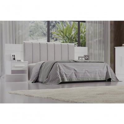 Cabeceira Para Cama Queen Size Ripada Irís Estofada Com 2 Mesas De Cabeceira D' Doro Branco/ripado