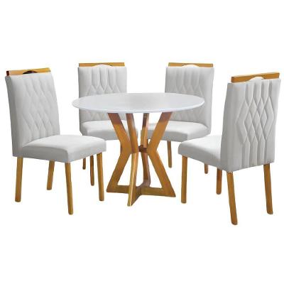 Conjunto Sala De Jantar Redonda Ibiza Off White Com 4 Cadeiras Apolo Pés Em Madeira