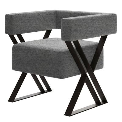 Poltrona Decorativa Kira Pés De Metal Estilo Industrial Linho Cinza