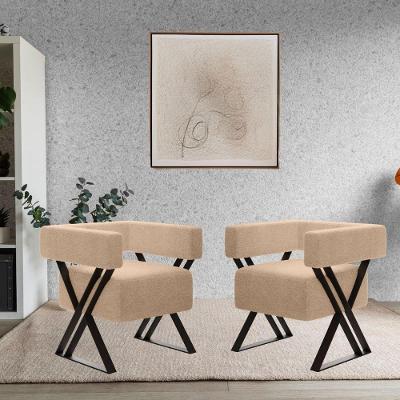 Kit 2 Poltrona Decorativa Dunas Pés Metal Estilo Industrial Bouclé Bege