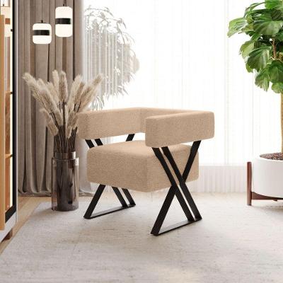 Poltrona Decorativa Linha Alta Frida Estilo Industrial Bouclé Bege